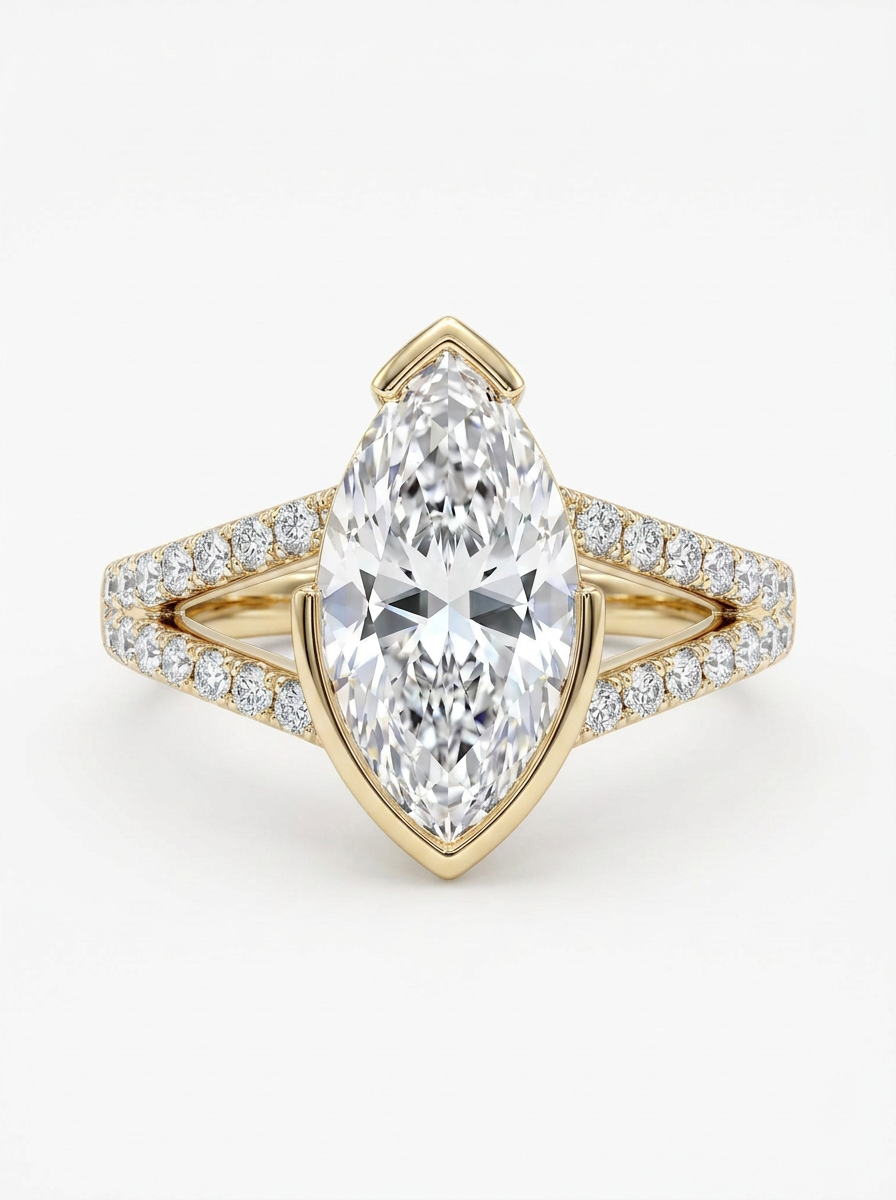 The Delta | Marquise V-Cap & Split Pavé Shank
