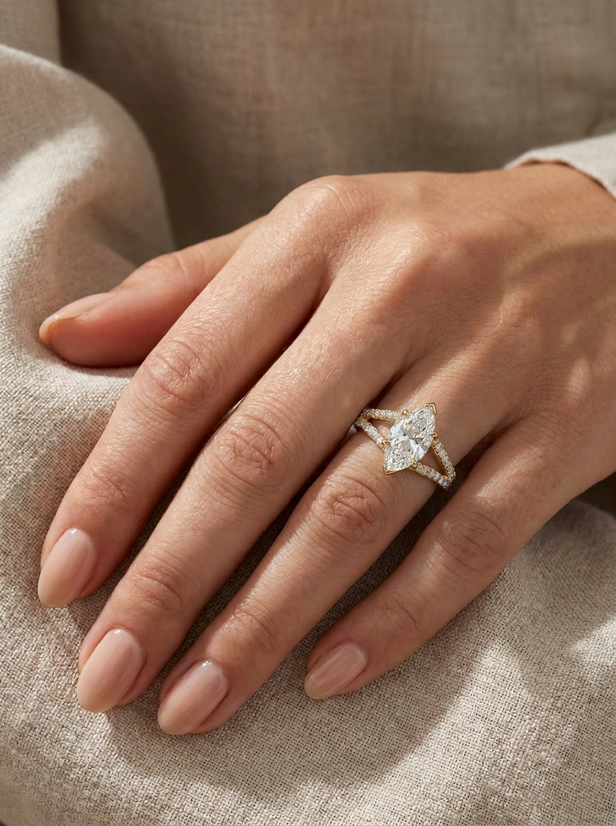 The Delta | Marquise V-Cap & Split Pavé Shank