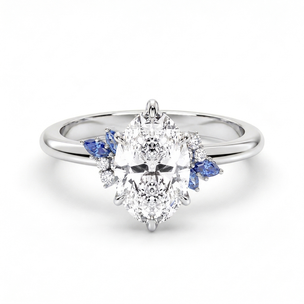 Blue Wave Star Feather Marquise Ring with Sapphire Accents