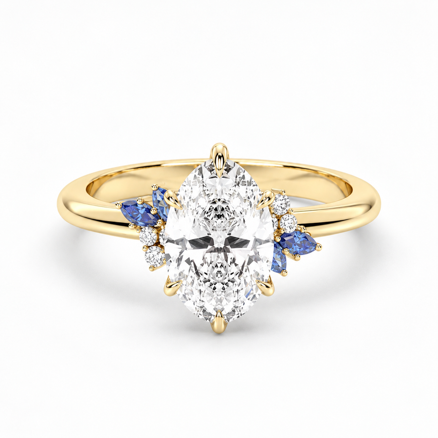 Blue Wave Star Feather Marquise Ring with Sapphire Accents