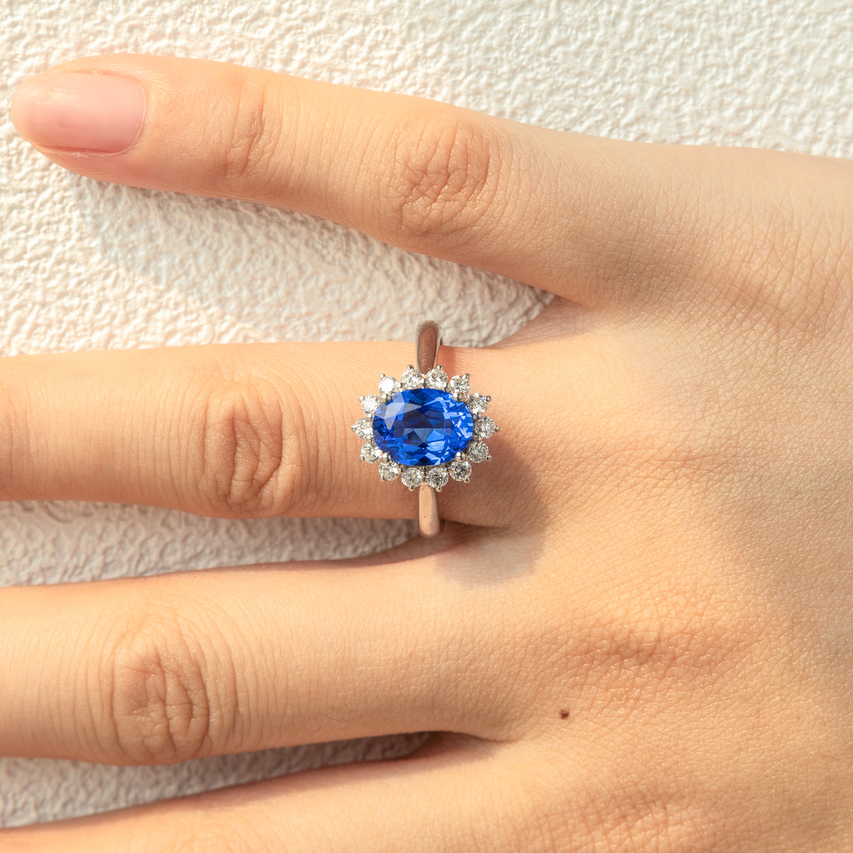 Deep Sea Star Crown Sunflower Halo Sapphire Ring
