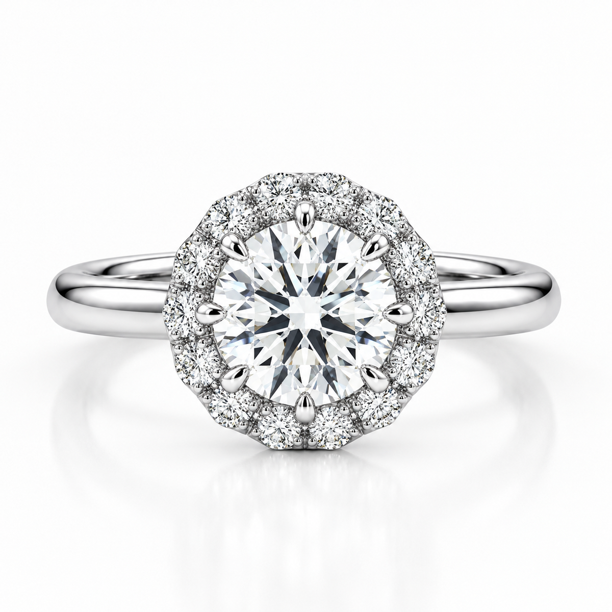 Starburst Halo Round Diamond Ring