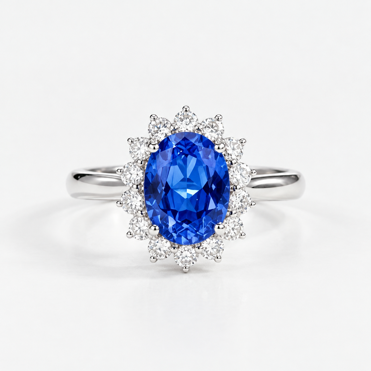 Deep Sea Star Crown Sunflower Halo Sapphire Ring