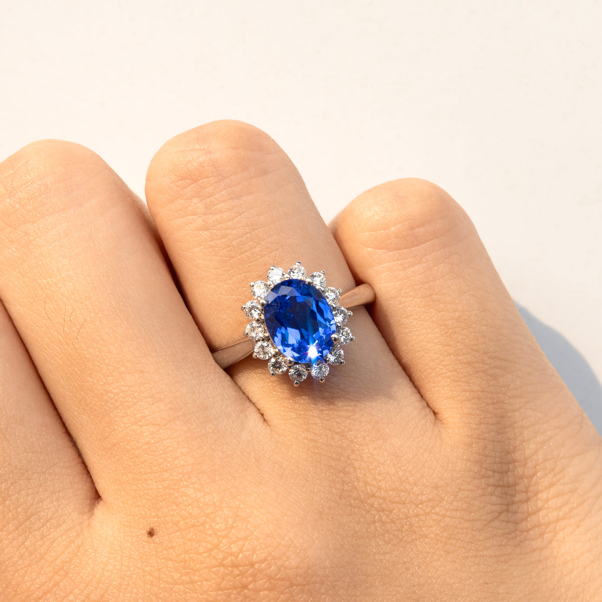 Deep Sea Star Crown Sunflower Halo Sapphire Ring