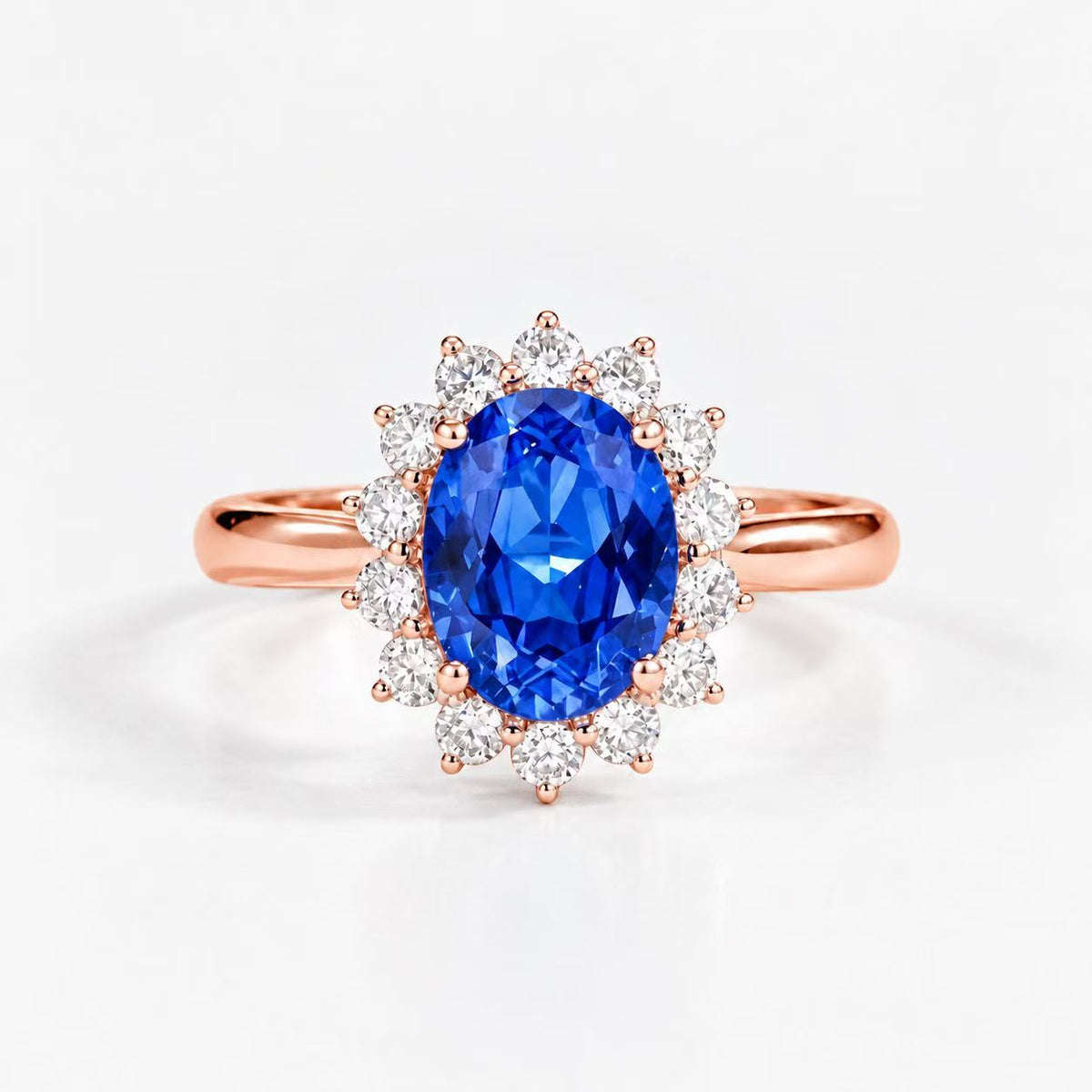 Deep Sea Star Crown Sunflower Halo Sapphire Ring