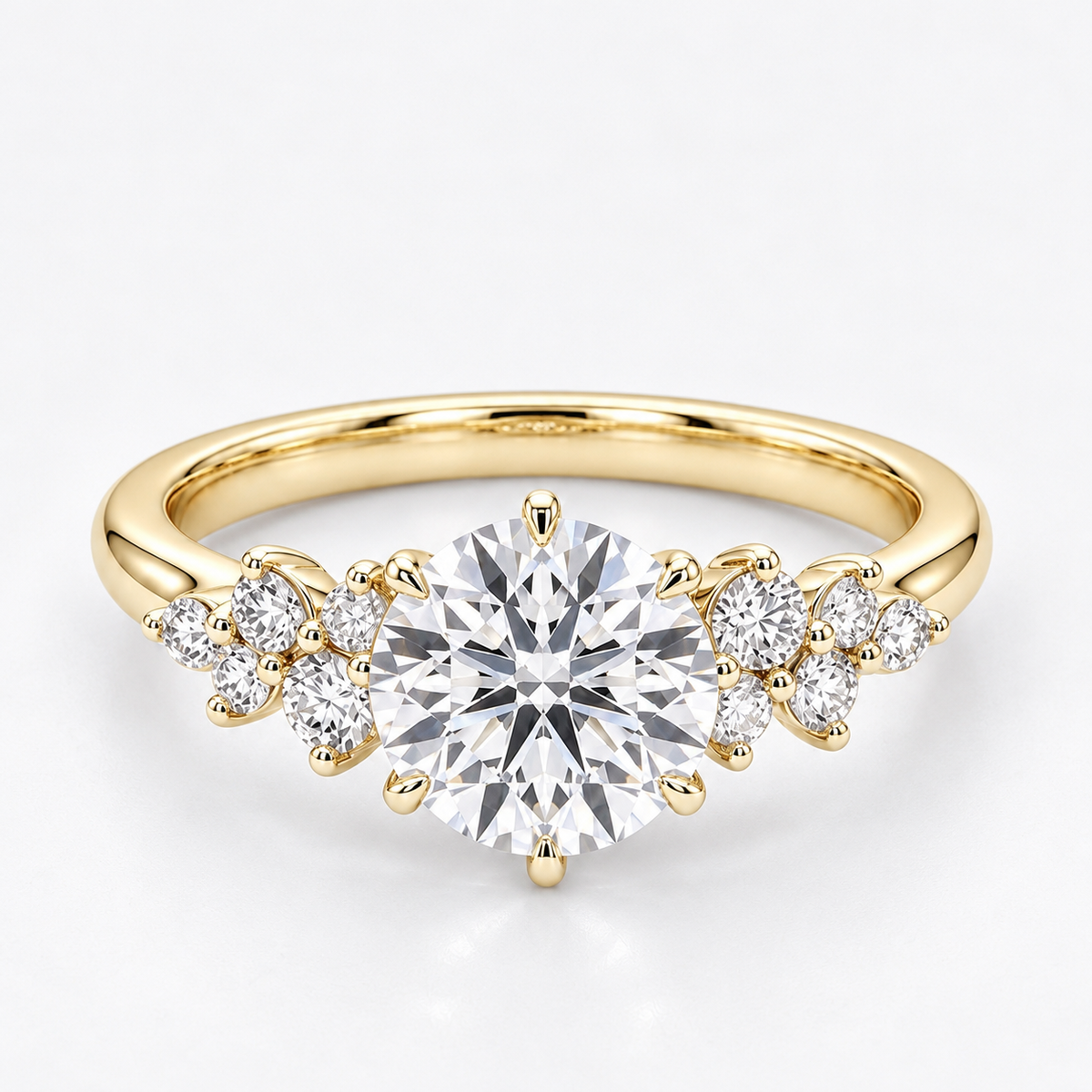 Floral Starburst Round Cut Diamond Ring