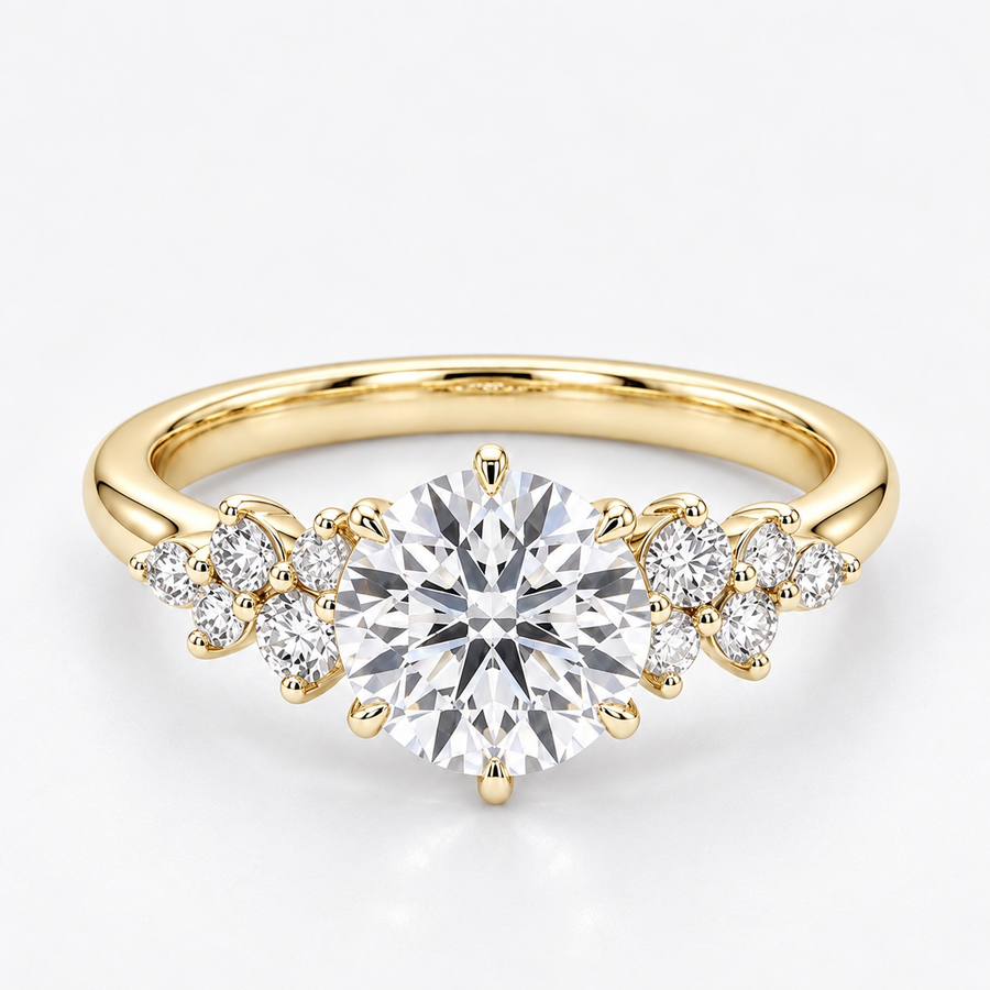 Floral Starburst Round Cut Diamond Ring