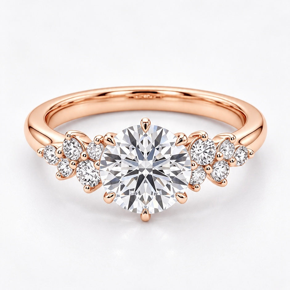 Floral Starburst Round Cut Diamond Ring
