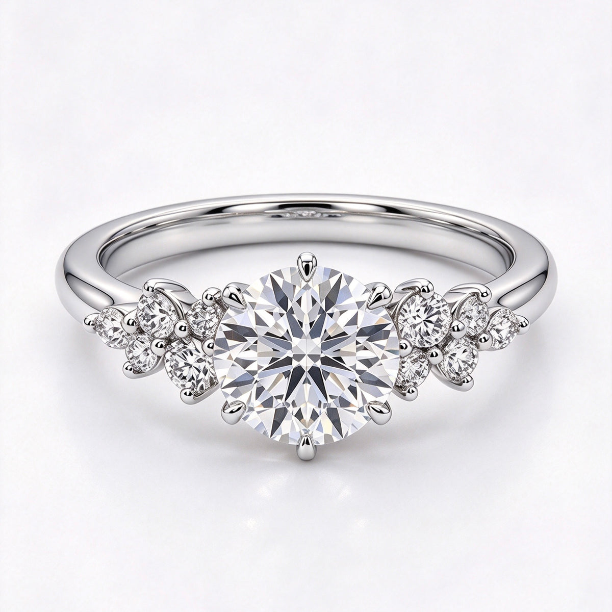 Floral Starburst Round Cut Diamond Ring